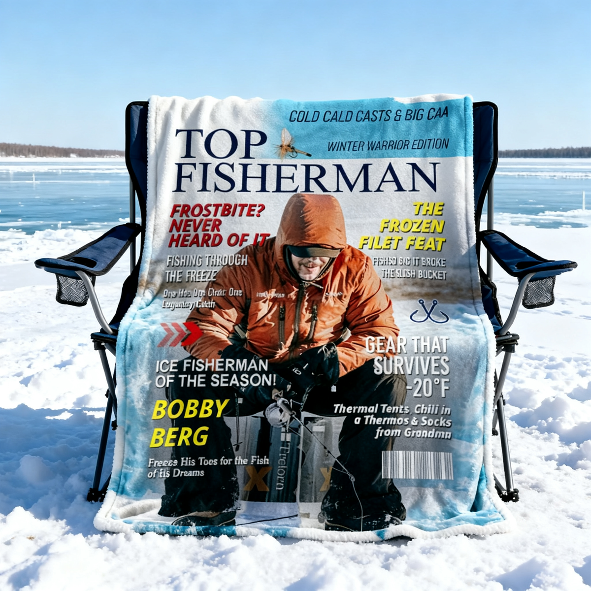 Personalized Ice Fishing Magazine Cover Blanket  Fishing Gifts for Men, Fishing Gifts for Him, Fishing Lover Gift
