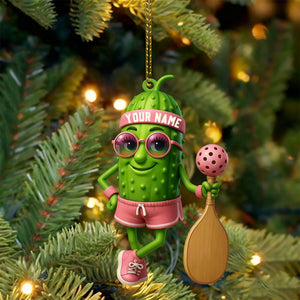 Personalized Sporty Cucumber Pickleball Christmas Acrylic Ornament