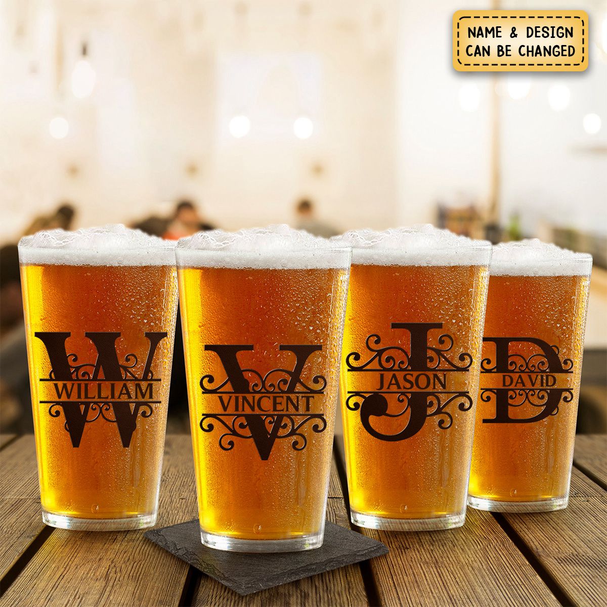 Personalized Minimalist Monogram Vintage Style Beer Glass