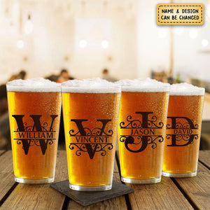 Personalized Minimalist Monogram Vintage Style Beer Glass