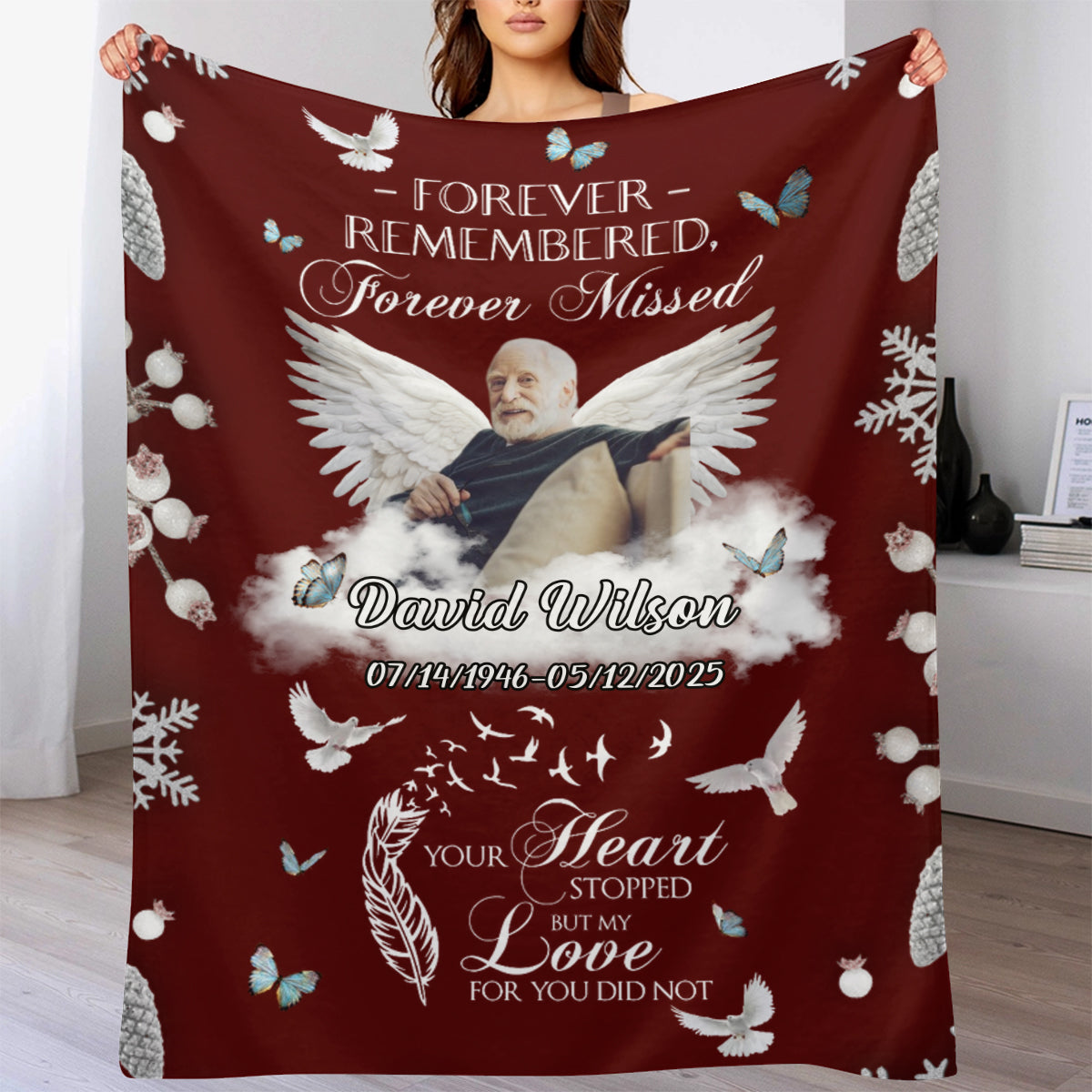 Custom Photo In Loving Memory Memorial Blanket -  Personalized Blanket Gifts for Loved one