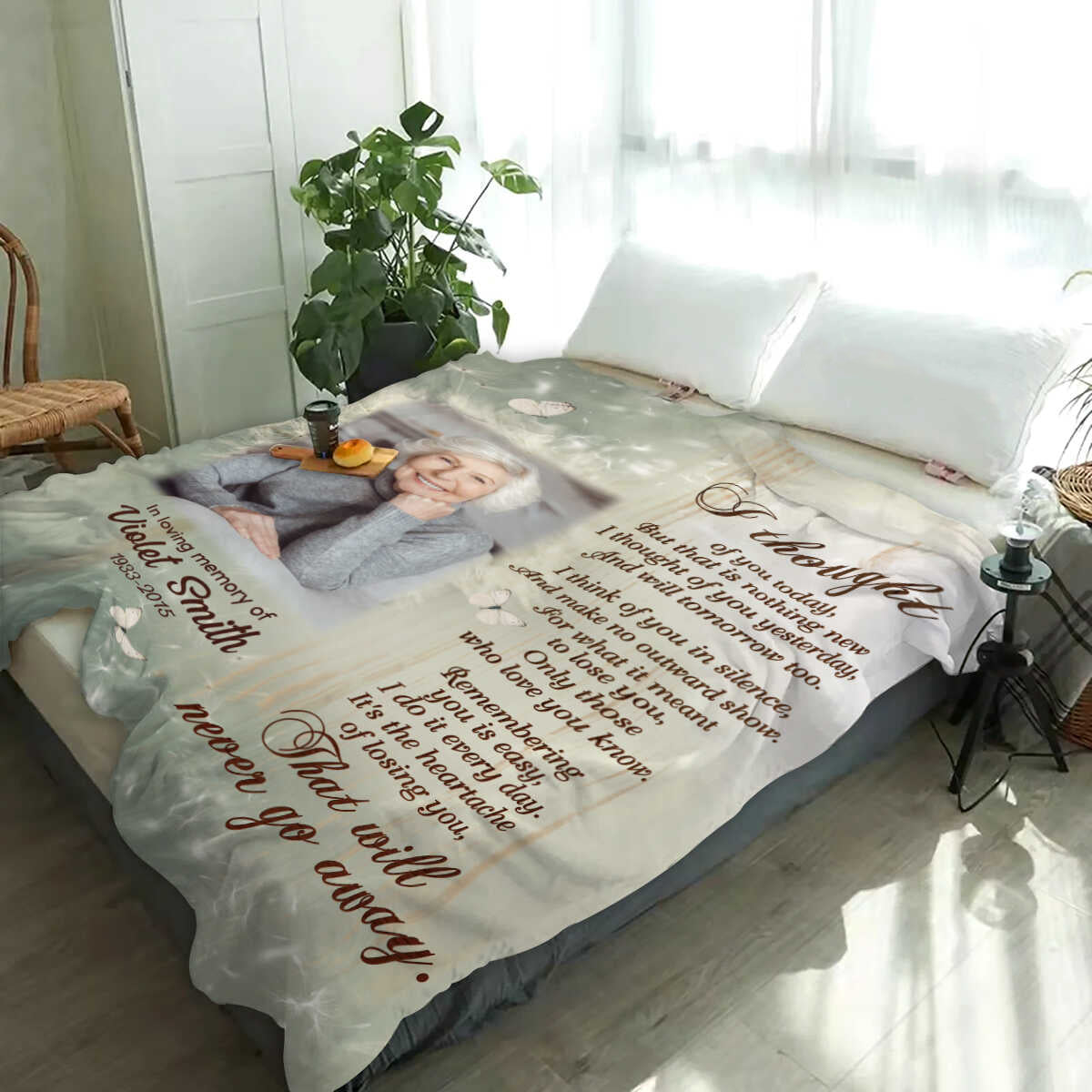 Personalized Memorial Blanket, I Thought of You Today Remembrance Fleece Blanket, Memorial Sympathy Gift for Loss of Loved Ones in Heaven