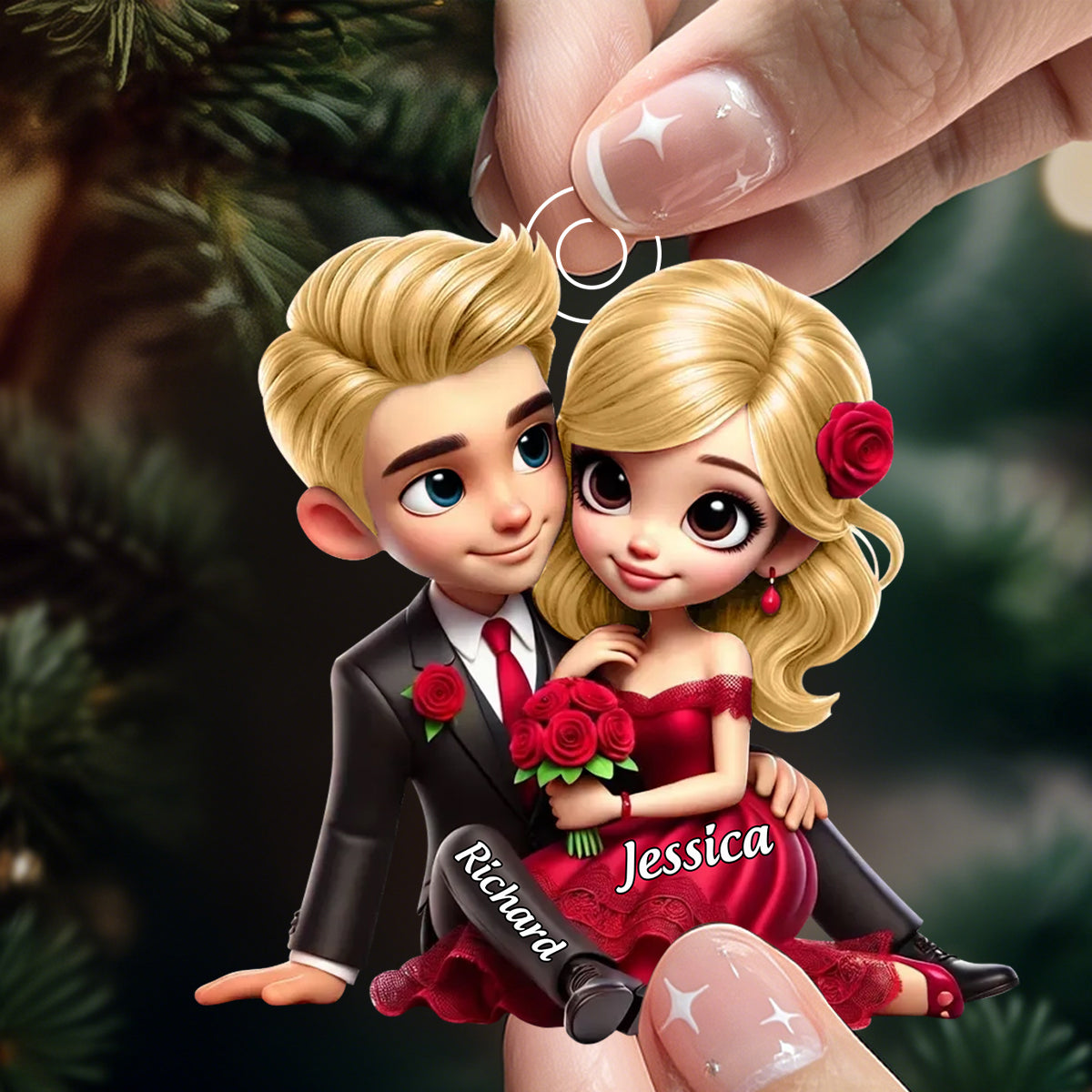 Roses Couple Sitting Together, Personalized Acrylic Ornament, Gift For Couples