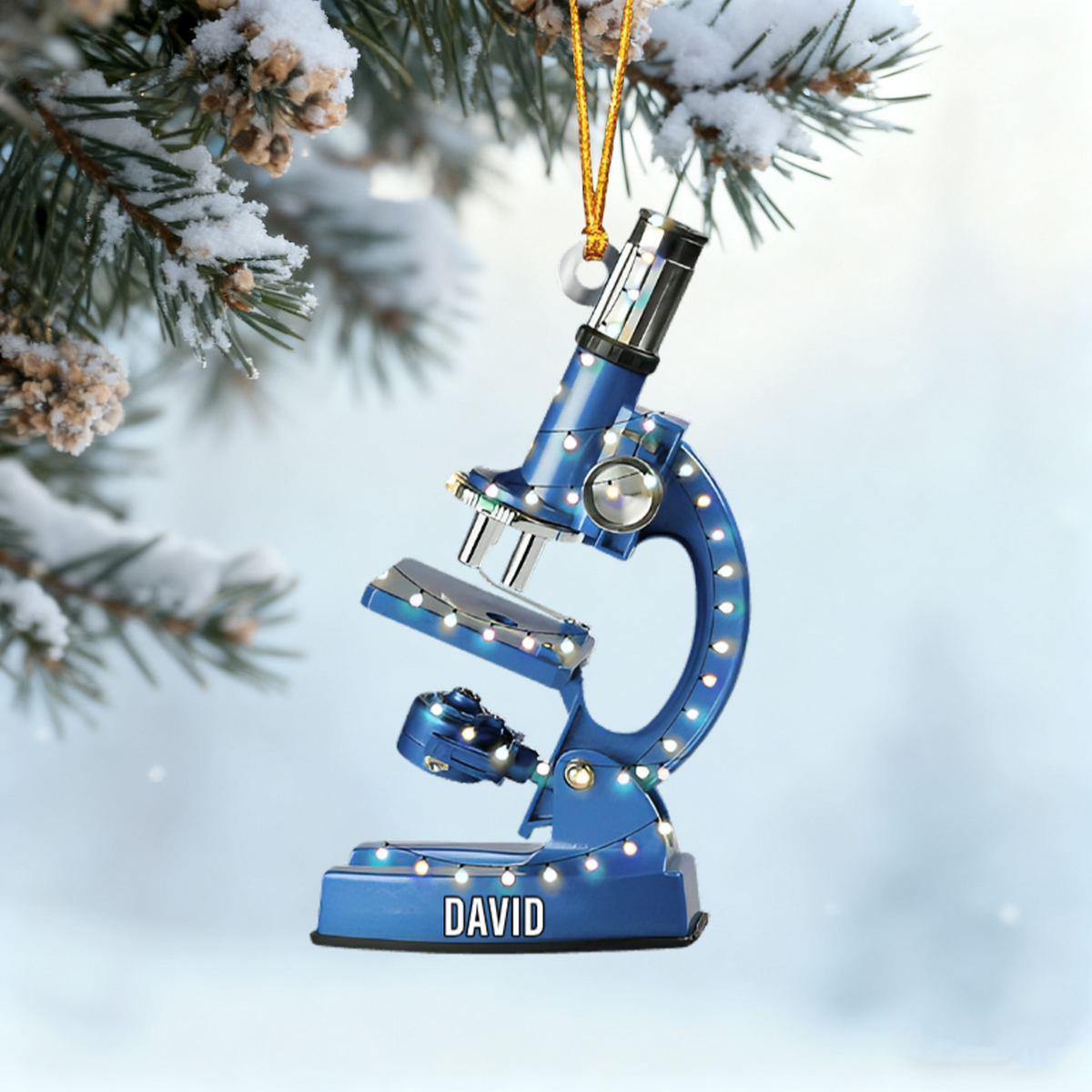 Personalized Microscope Christmas Ornament, Gift for Scientist
