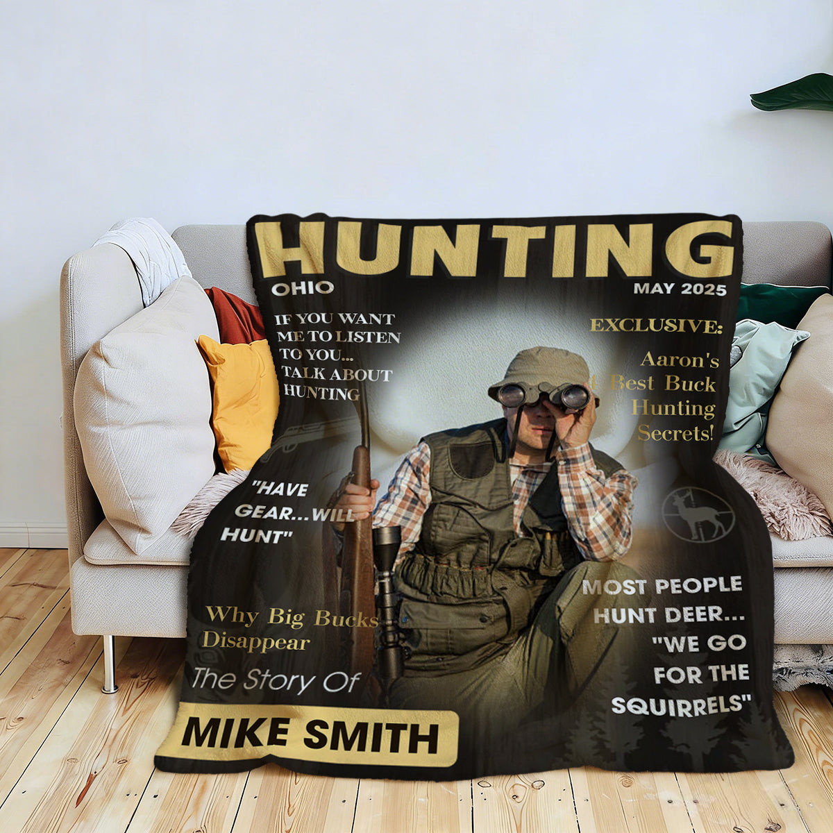 Personalized Hunter Magazine Cover Blanket, Custom Gift For Hunter, Hunting Gift For Man