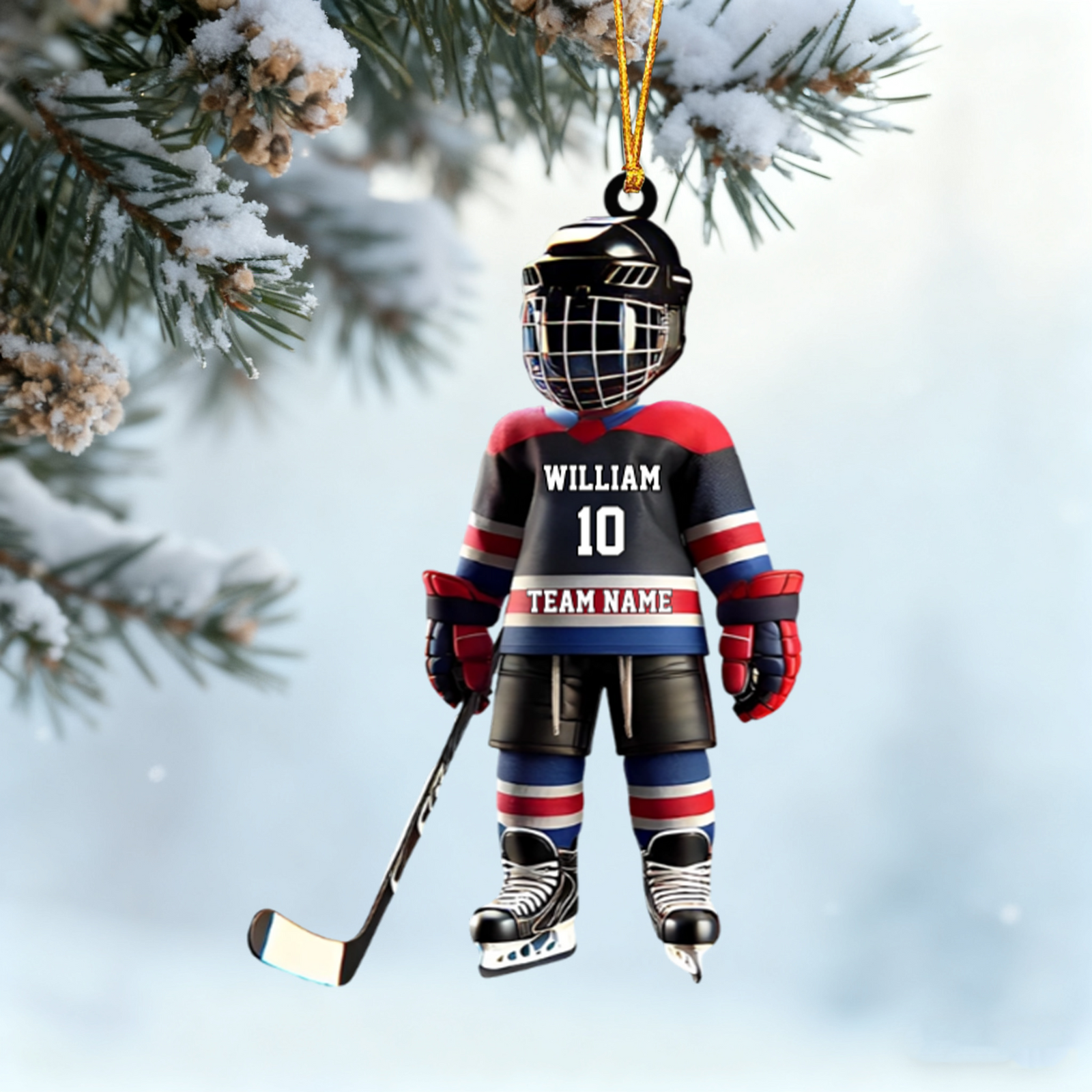 Personalized Stripe Ice Hockey Ornament for Hockey Player