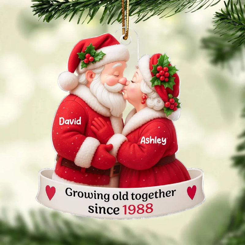 Personalized Santa Couple Growing Old Together Acrylic Ornament, Anniversary, Christmas Gift for him, Gift for her