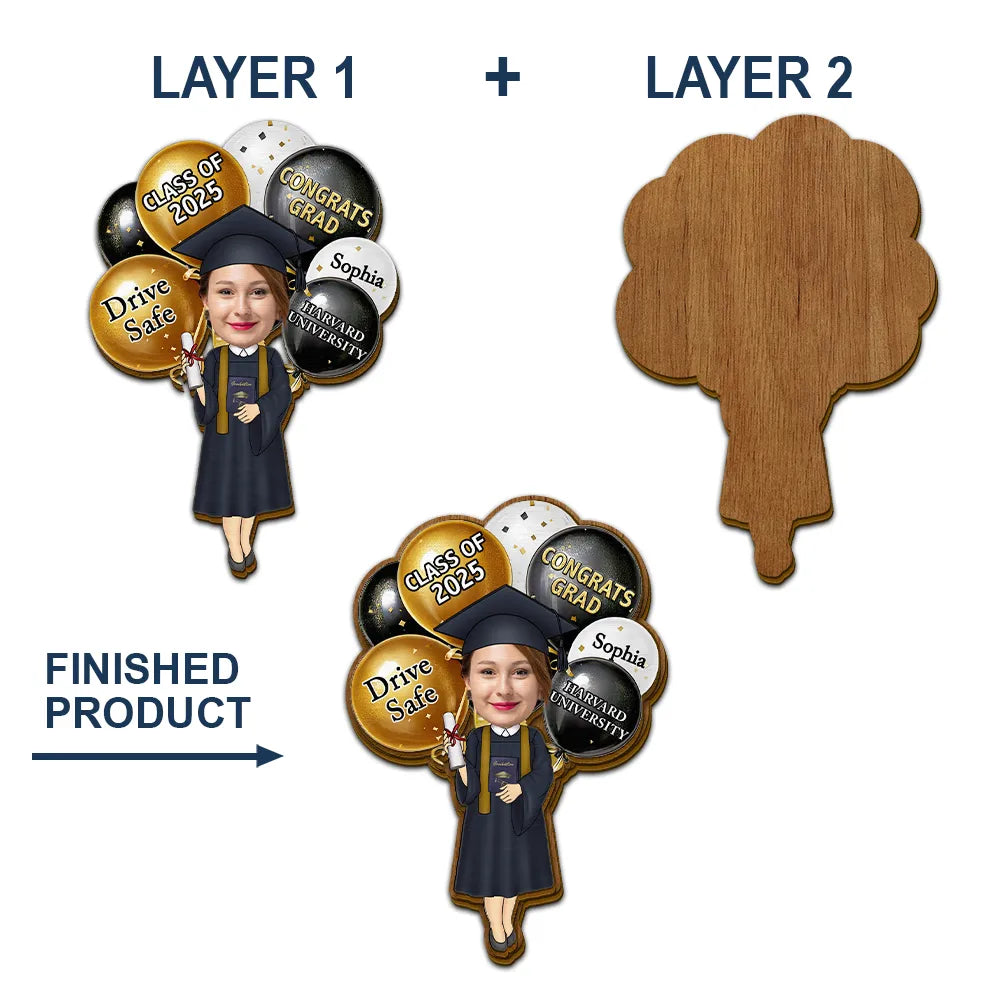 Custom Grad Car Visor Clip - Photo & Name Safe Driving Gift for 2025 Grads