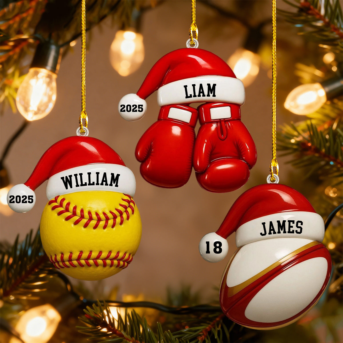 Santa Hat - Personalized Rugby Lacrosse Cricket Boxing Wood Ornament Gift For Sports Fans And Athletes
