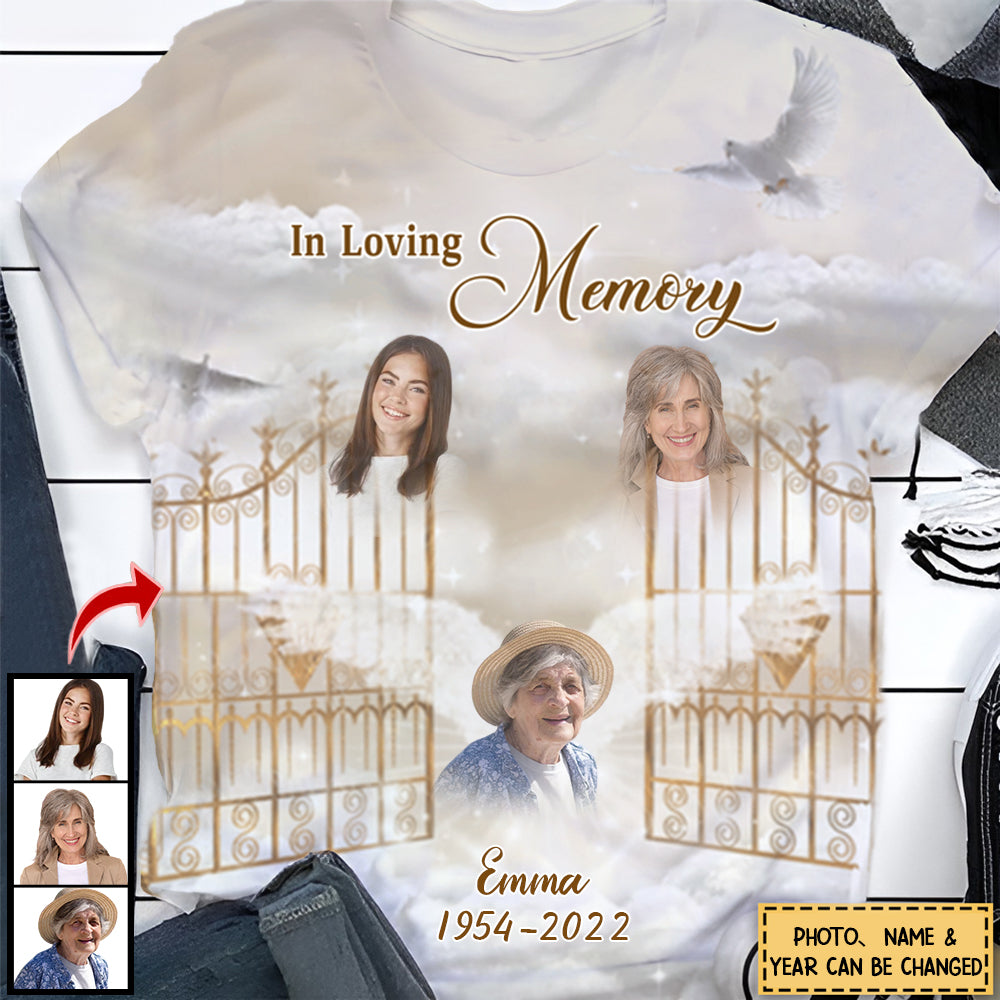 Memorial Upload Images In Loving Memory Tan Neutral Sky Gold Heavens Gate Personalized 3D T- shirt