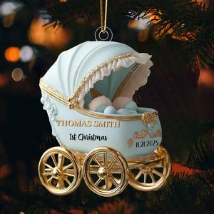Baby’s First Christmas Ornament 2025, Neutral Carriage Keepsake, Personalized Gift For Newborn