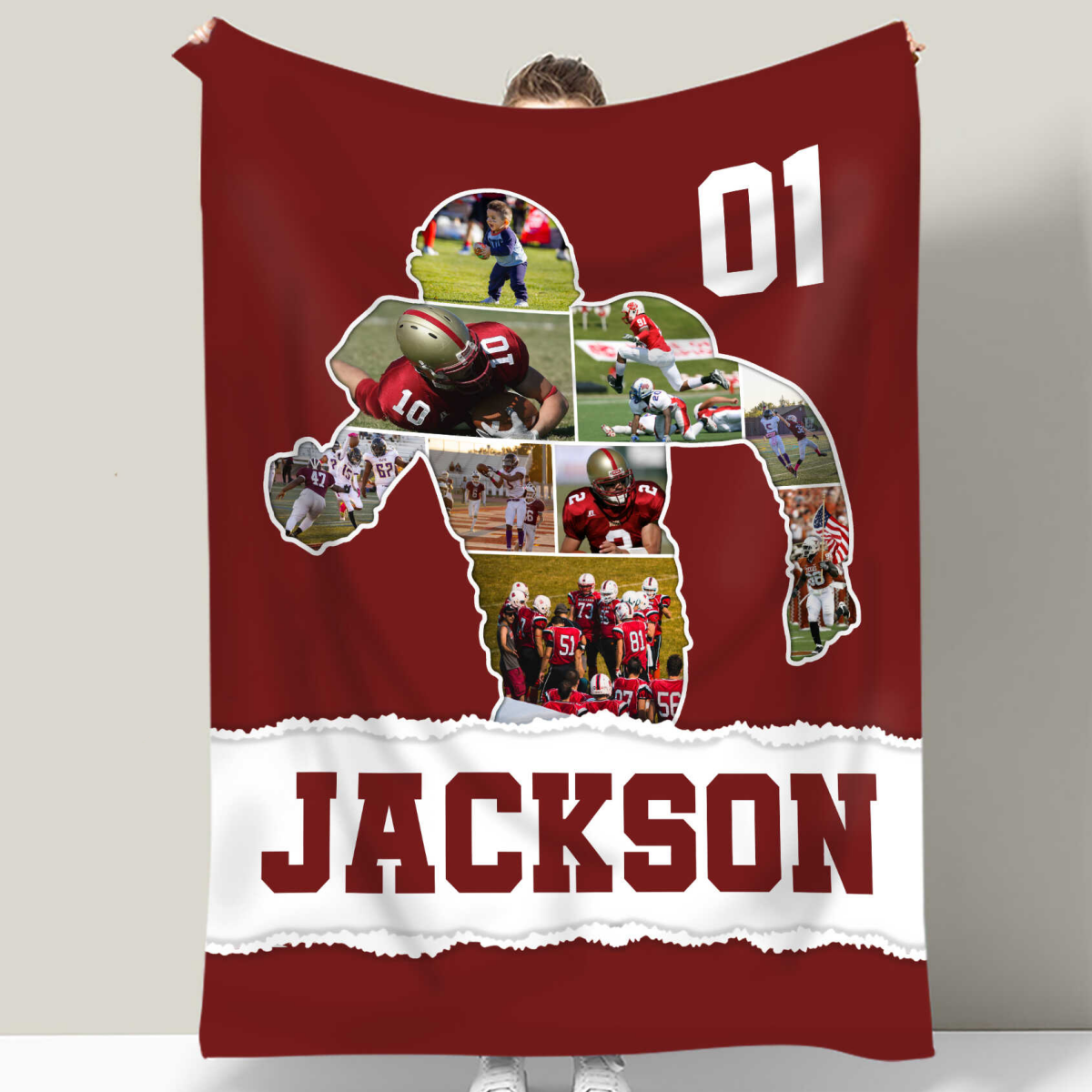 Personalized Football Player Gift American Football Photo Collage Blanket