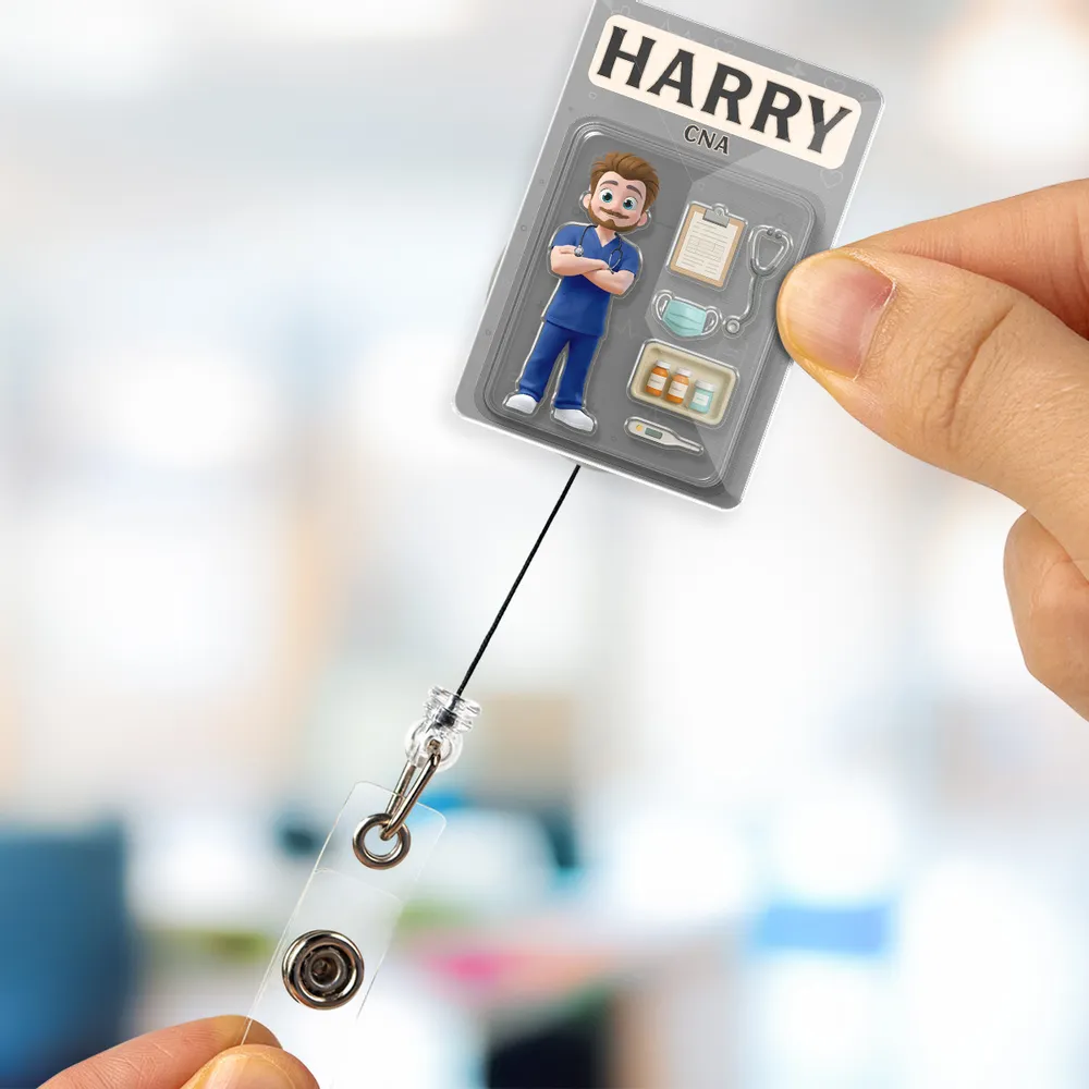 Personalized Cartoon Character Acrylic Badge Reel Gift For Nurses and Healthcare Workers