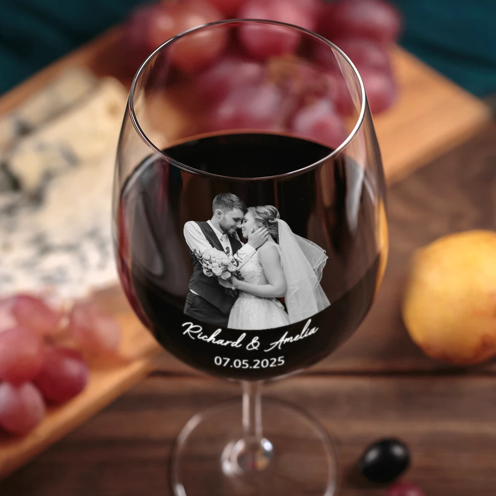 Custom Photo Couples Anniversary - Forever Toasting, Personalized Wine Glass