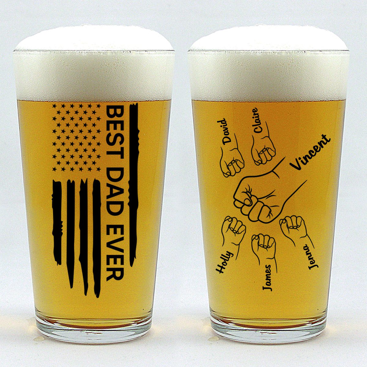 Personalized Best Dad Papa Grandpa Ever Fist Bump Outline Beer Glass