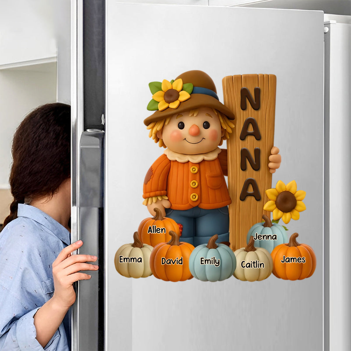 Grandma Scarecrow Standing Grandkids Pumpkins Personalized Decal