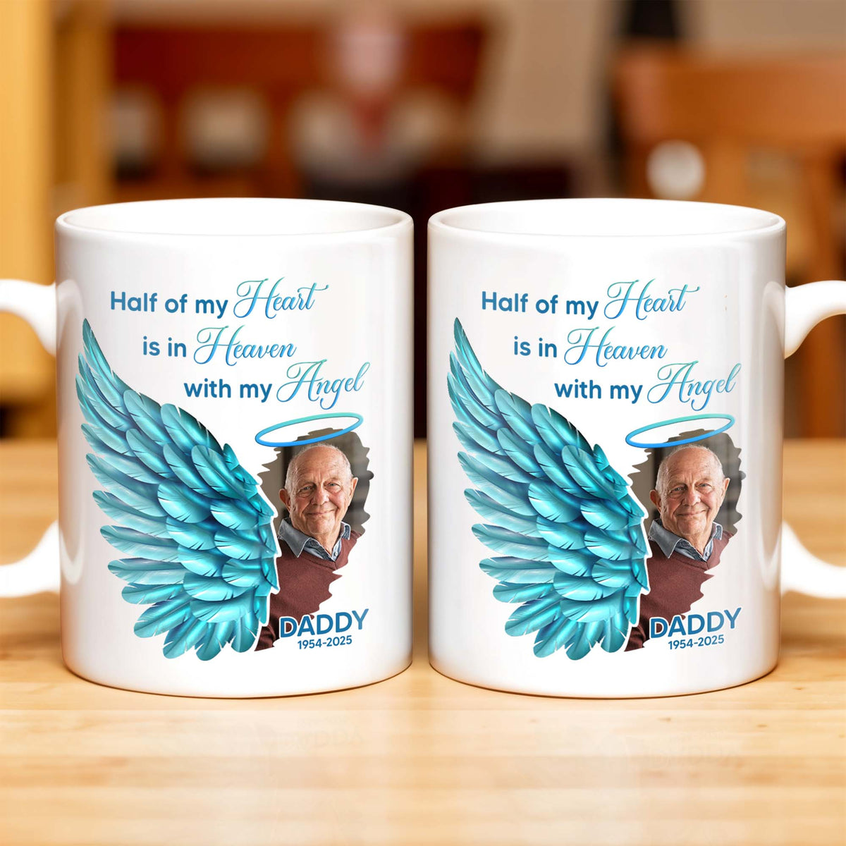 Half Of My Heart In Heaven With My Angel Wings, Personalized Custom Coffee Mug