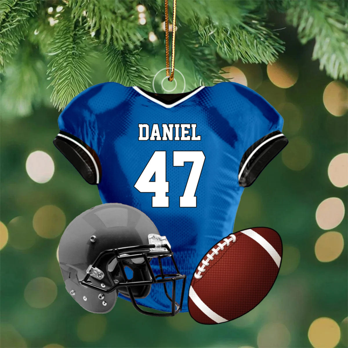 Personalized Name American Football Uniform Ornament, Football Helmet And Ball, Custom Name Ornament