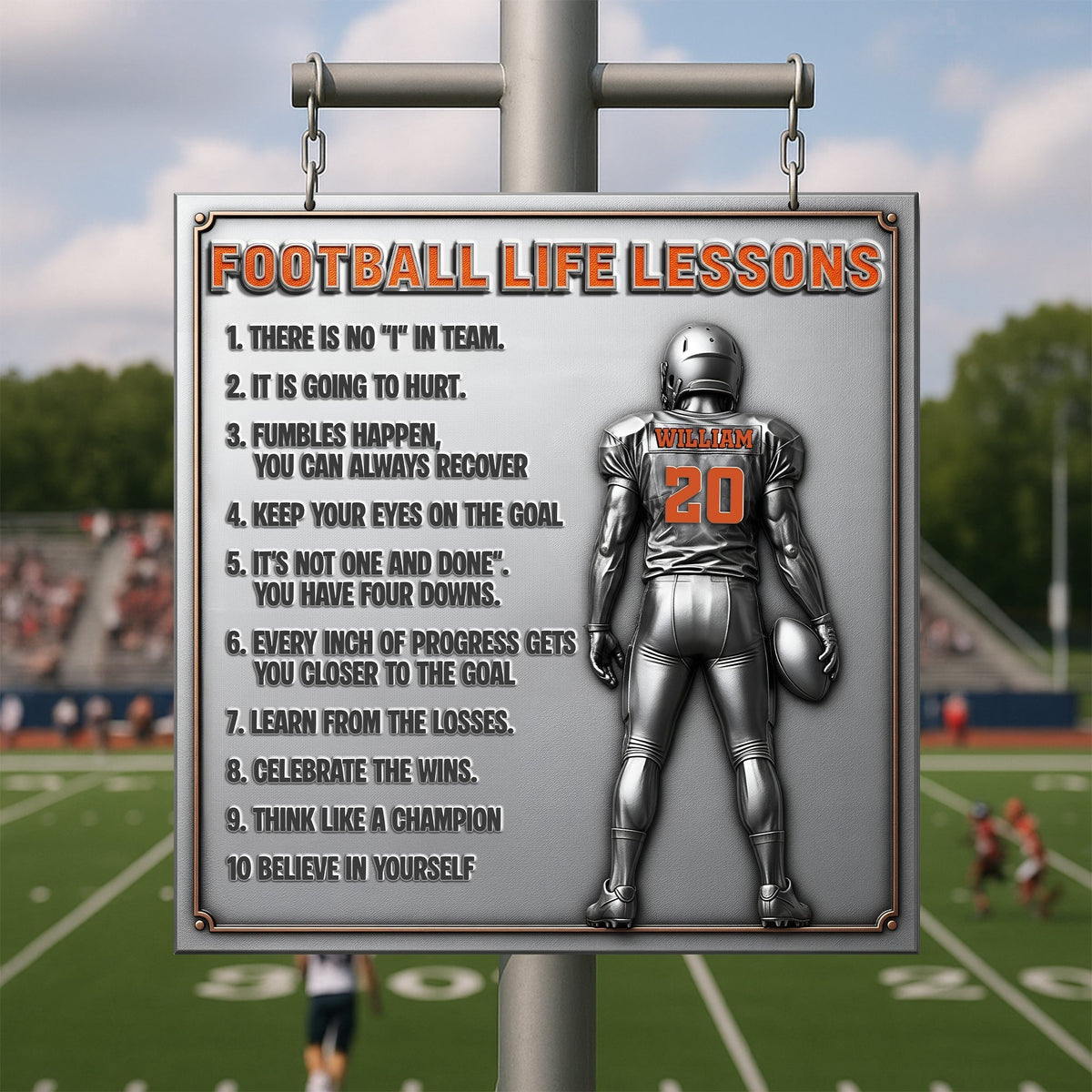 Football Life Lessons - Personalized Metal Sign Gifts For Football Player