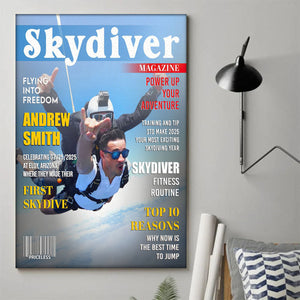 Personalized Skydiver Magazine Cover, Custom Skydiver Photo Canvas, Skydiving Adventure Canvas, Skydiver Gift, Birthday Gift