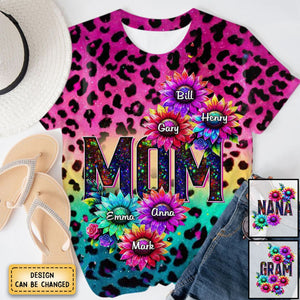 Sunflowers Glitter Leopard Nana Grandma Mom Personalized 3D T-shirt