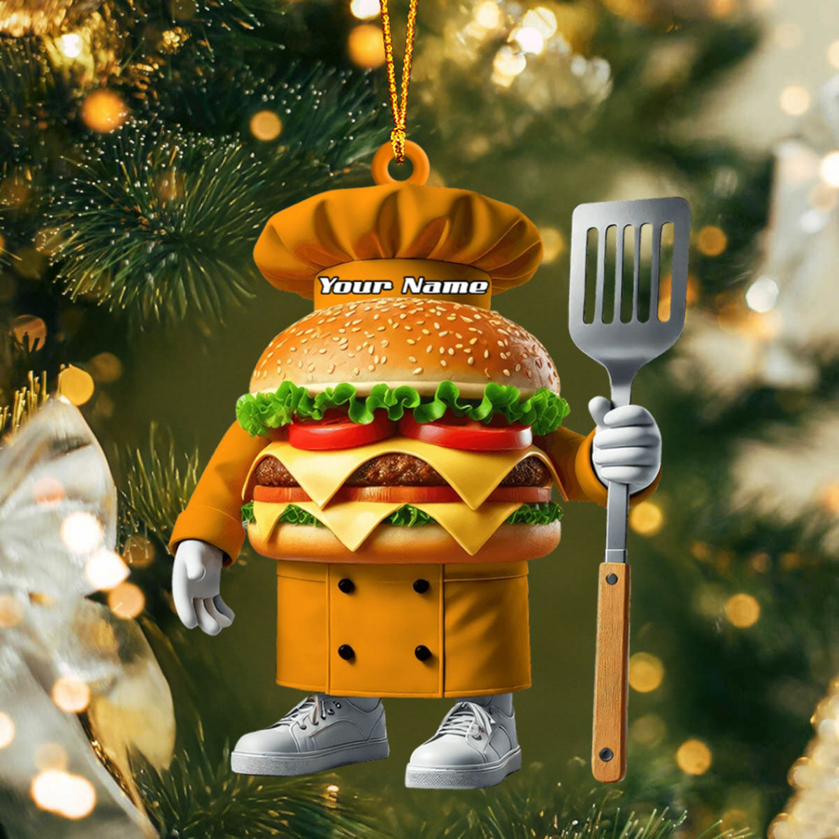 Custom Name Chef Santa Ornament, Christmas Gift for Cooking Lover