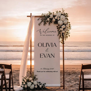 Custom Wedding Welcome Sign | Personalized Fabric Banner for Ceremony or Reception Entrance | Engagement Party Sign