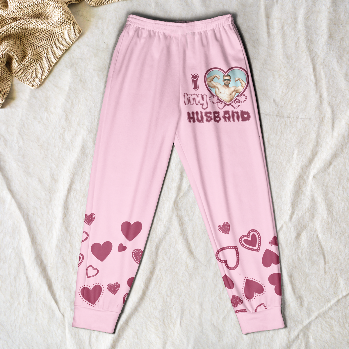 I Love My Husband/ Boyfriend/ Wife/ Girlfriend - Personalized Photo Sweatpants Gifts For Couples