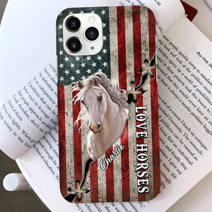 Personalized Phone Case Love Horse Breeds American Flag Patriotic 4th of July