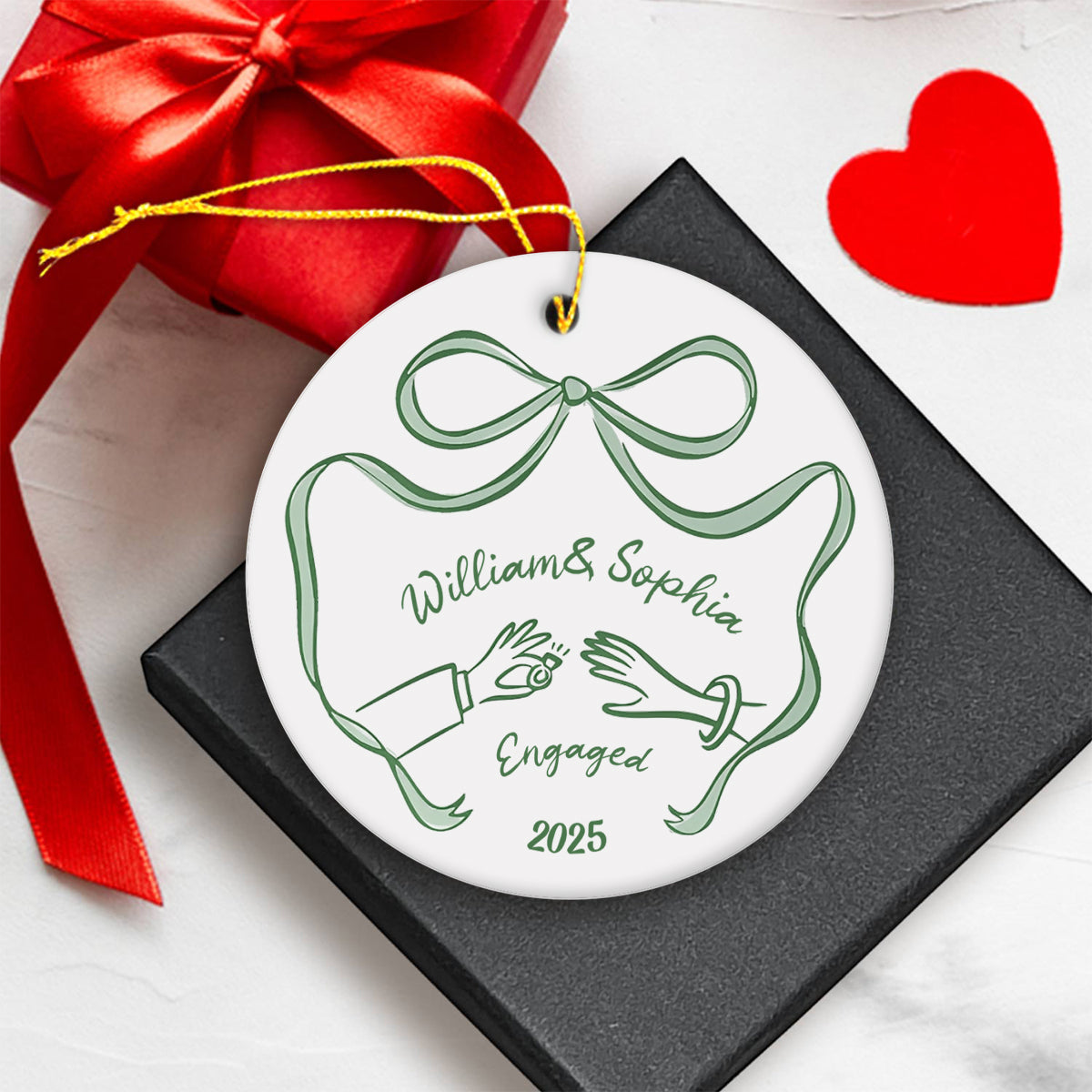 First Christmas Engaged Ornament, Personalized Engagement Gift for Couples