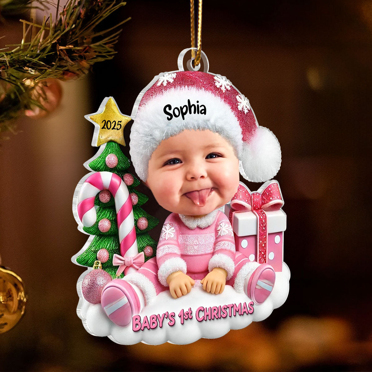Cute Baby Sitting Personalized  Acrylic Ornament, Christmas Keepsake for Baby, New Mom, New Dad