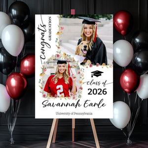 Custom Class Of 2026 Floral - Graduation Party Welcome Sign - Personalized Graduation Decoration