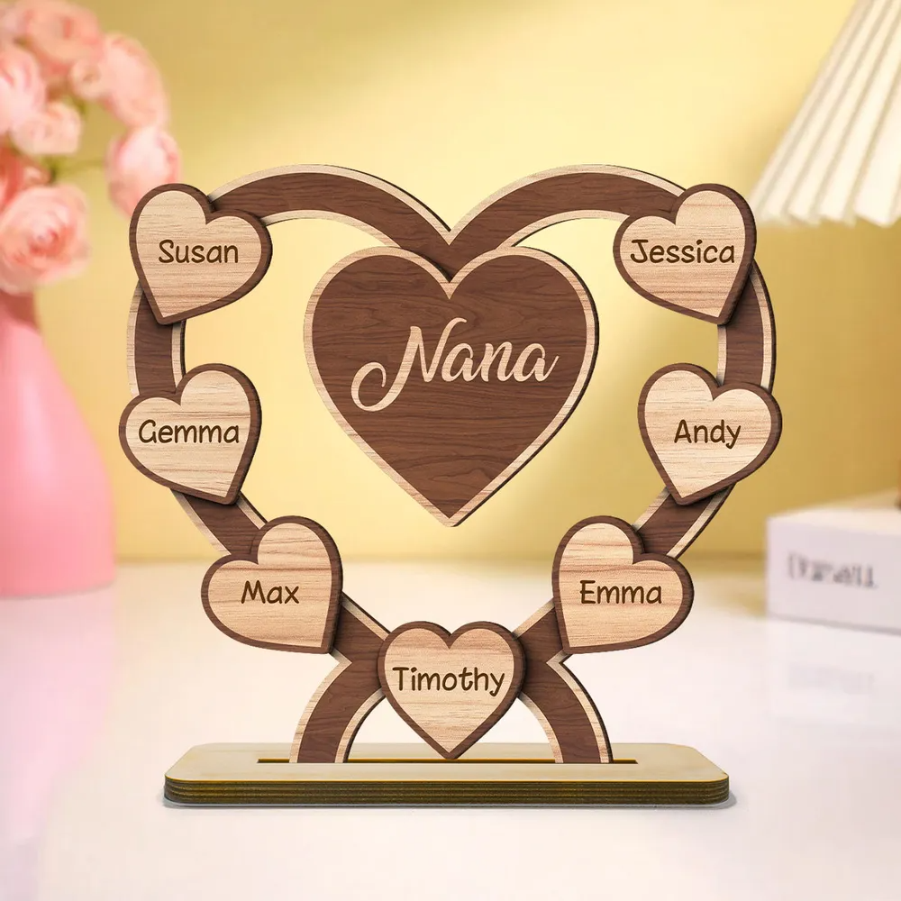 Grandma Mom Hearts Personalized 2-Layered Standing Wooden Plaque