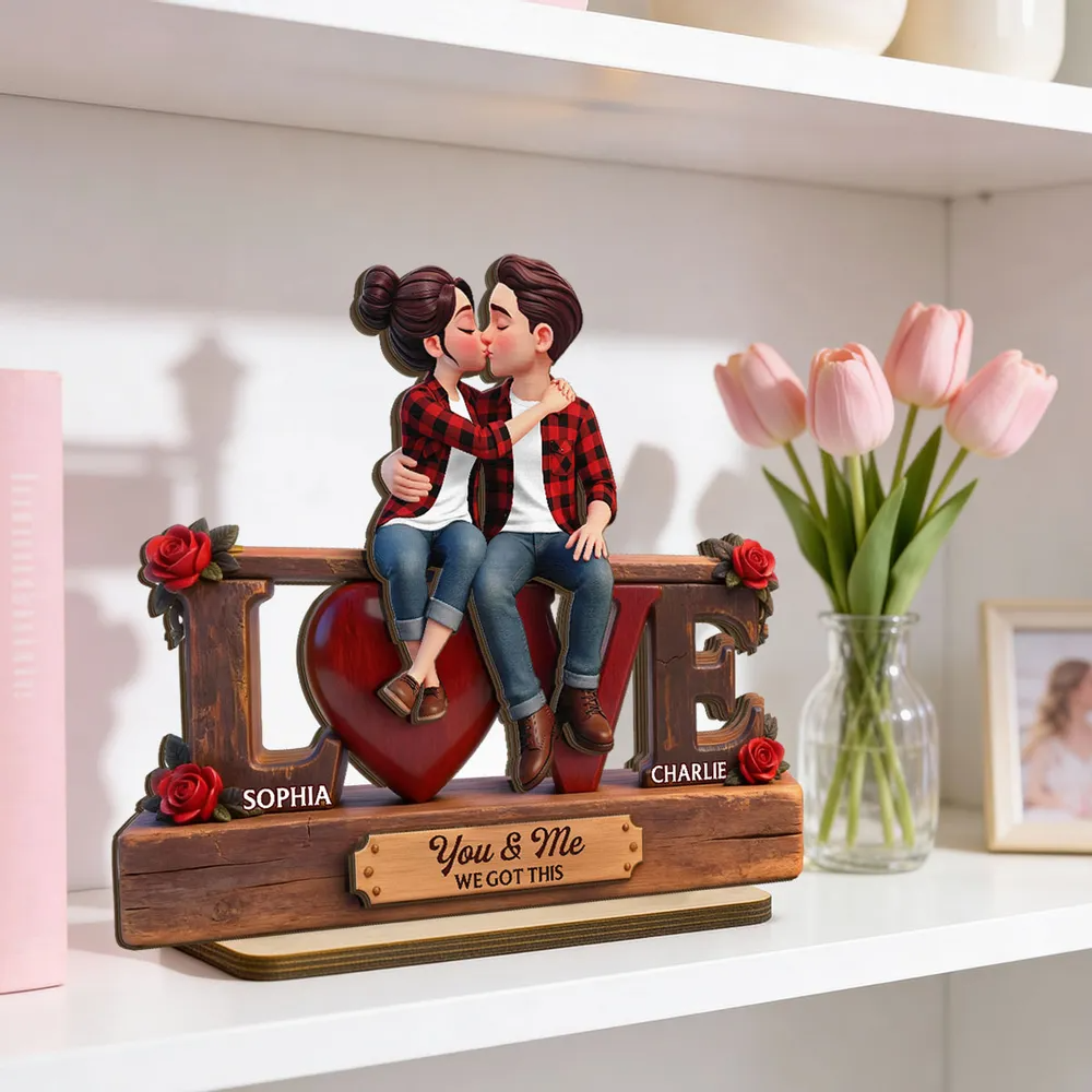 Eternal Rose LOVE Couple Forever Together - Personalized 2-Layered Wooden Plaque - Valentine's Day Gift For Couple, For Him, For Her