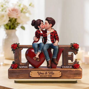 Eternal Rose LOVE Couple Forever Together - Personalized 2-Layered Wooden Plaque - Valentine's Day Gift For Couple, For Him, For Her