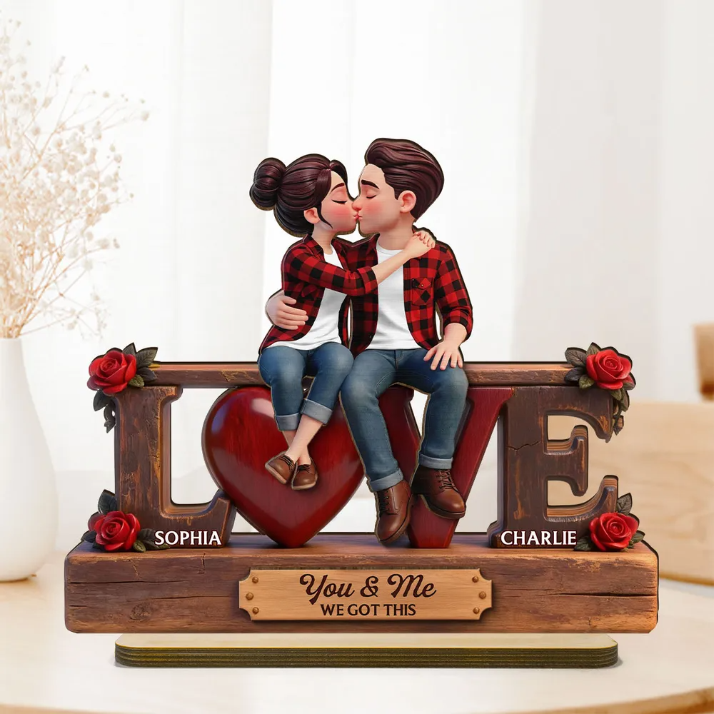 Eternal Rose LOVE Couple Forever Together - Personalized 2-Layered Wooden Plaque - Valentine's Day Gift For Couple, For Him, For Her