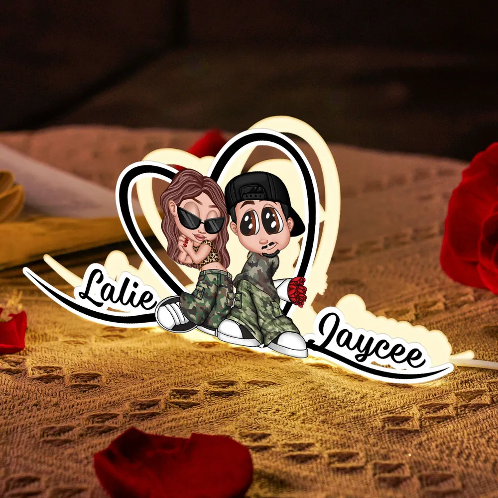 Y2K Couple Heart Shape With Names Personalized Light Box, Anniversary Gift, Unique Gift for Him for Her