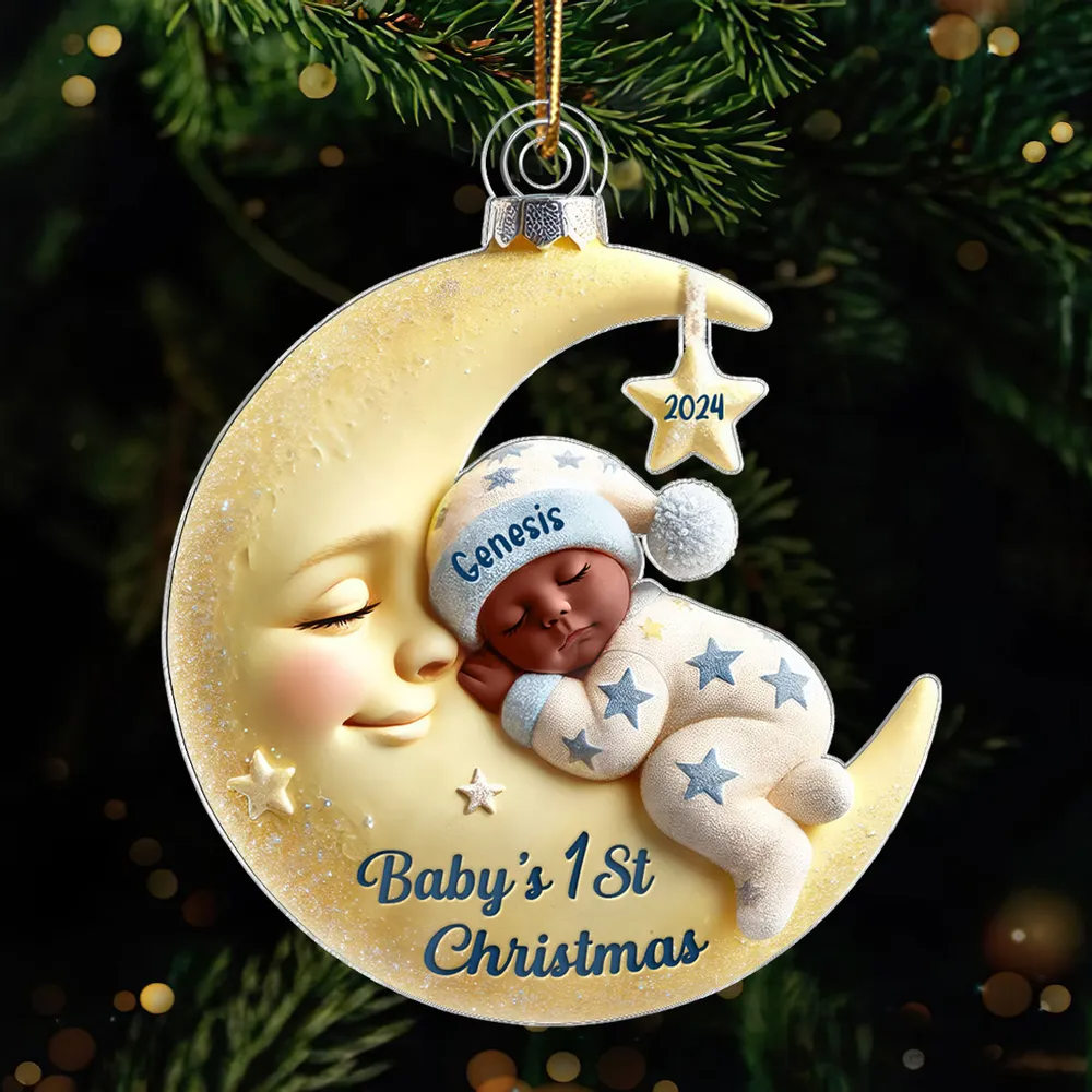 Baby On Moon First Christmas Keepsake Personalized Acrylic Ornament
