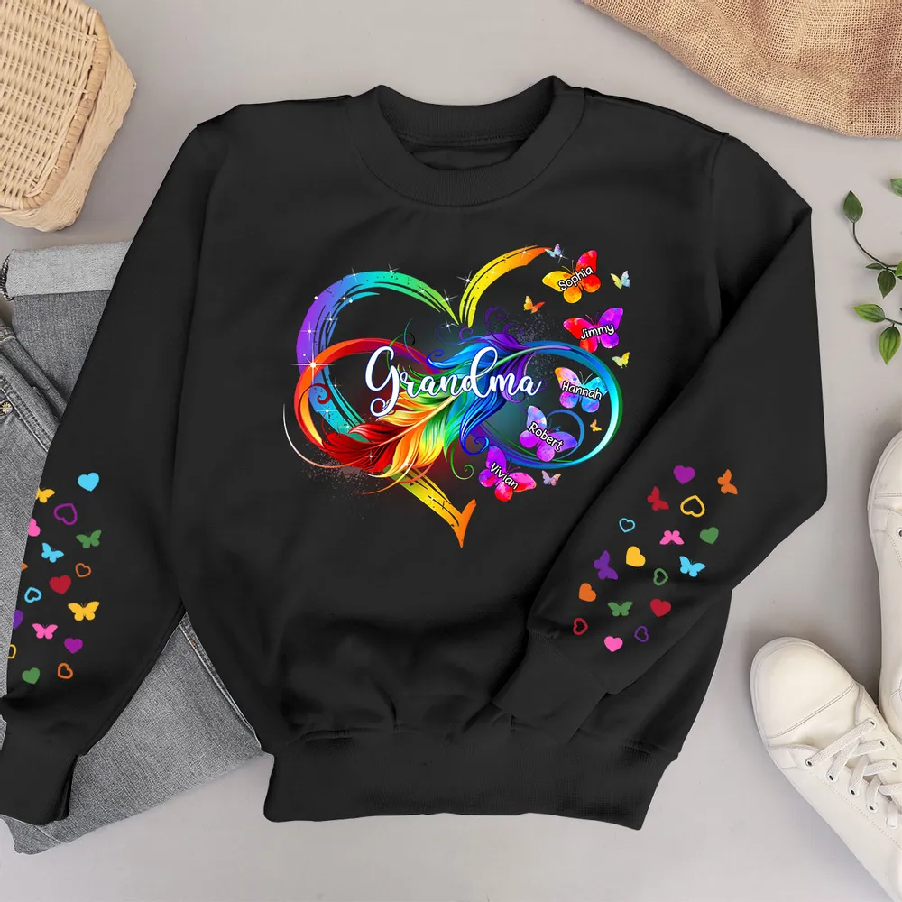 Grandma Mom Infinity Heart Butterflies Personalized Sleeve Printed Sweatshirt