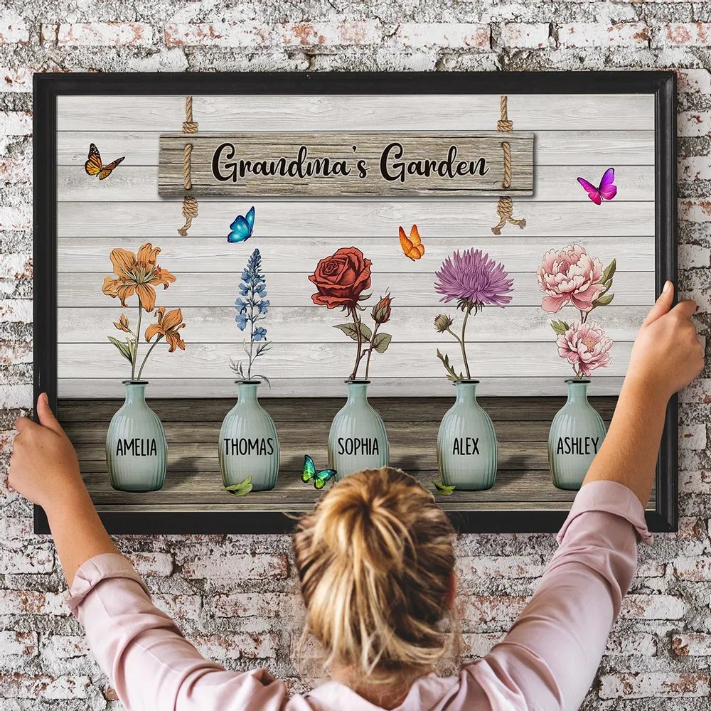 Personalized Grandma‘s Garden Birth Month Flowers Pots Poster