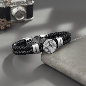 Gift For Dad,Husband,Son,Brother - Personalized Photo Leather Bracelet