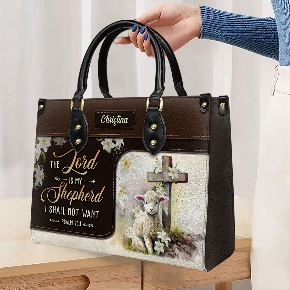 Personalized The Lord Is My Shepherd-Bible Verse Leather Bag