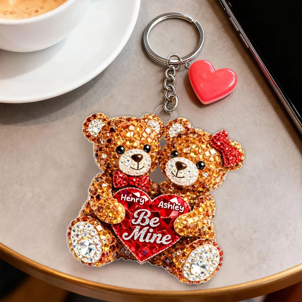 3D Shiny Effect Bear Couple - Personalized Acrylic Keychain - Heartfelt Valentine's Day Gift for Her, for Him