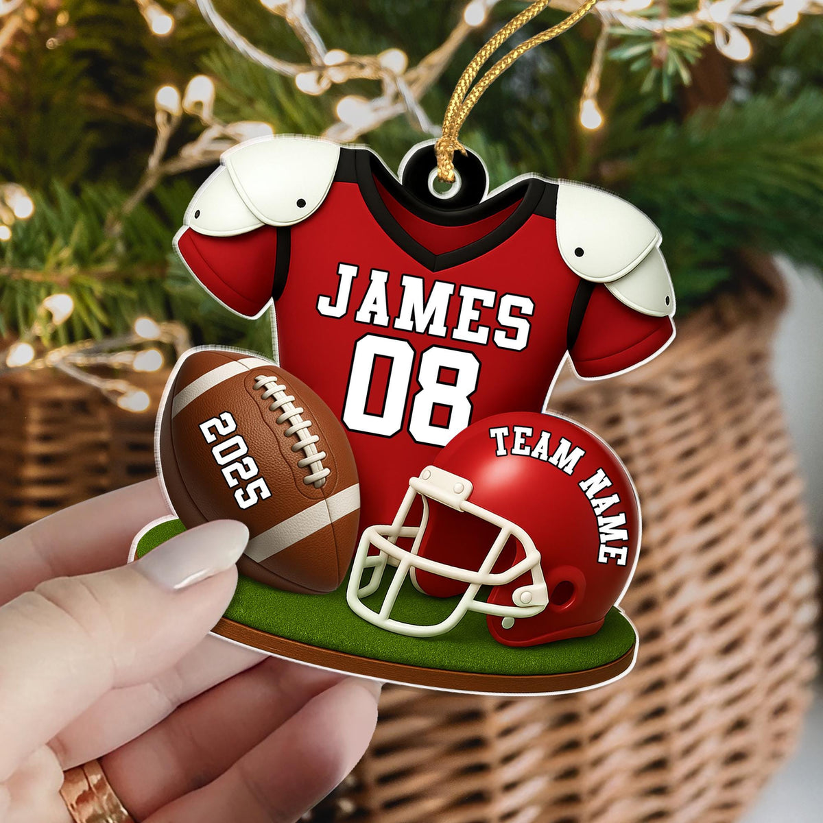 American Football Ornament, Football Player Christmas Gift Personalized Acrylic Ornament