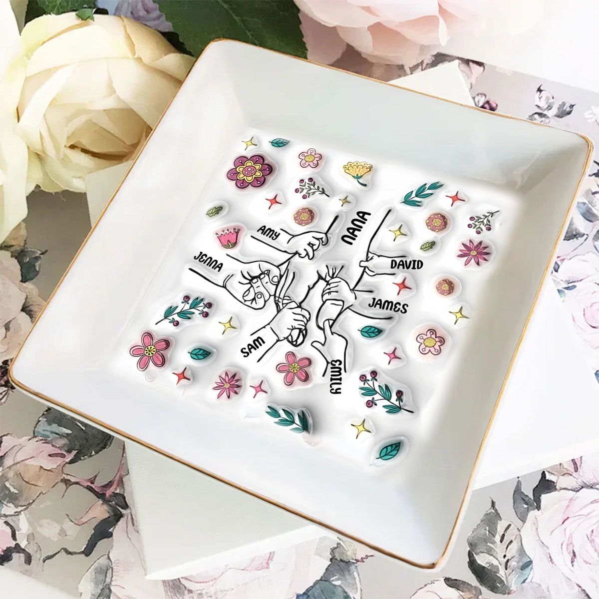 Holding Hand - Personalized Jewelry Dish, Gift for Mom, Grandma Gift, Mom and Kids Gift