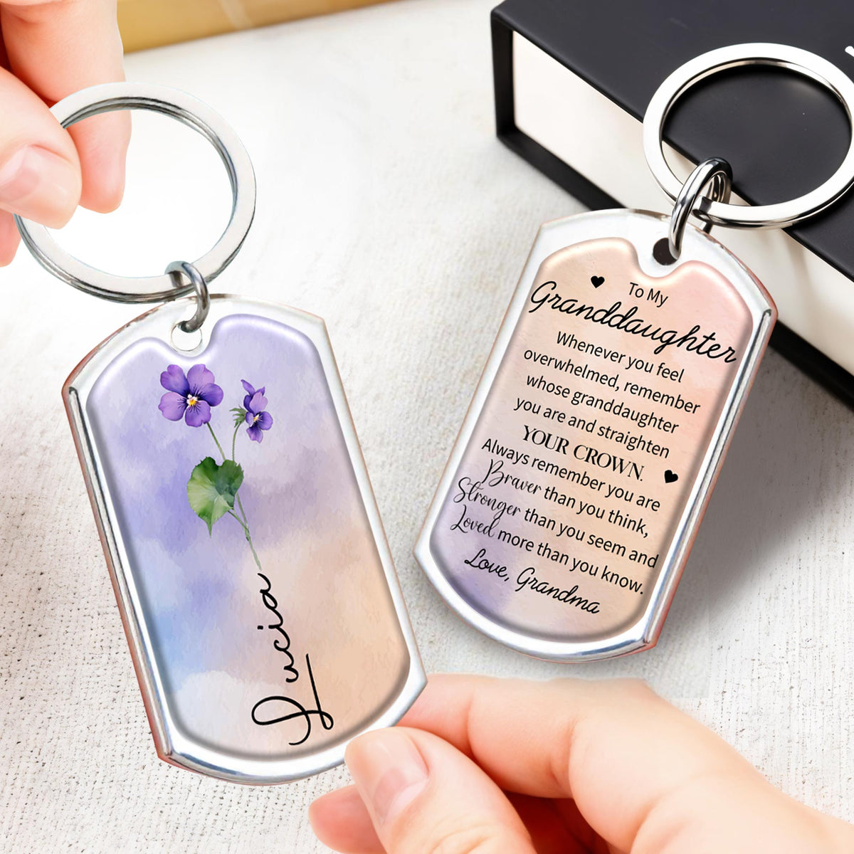 Straighten Your Crown, Queen! - Inspirational Personalized Custom Keychain - Gift For Granddaughters