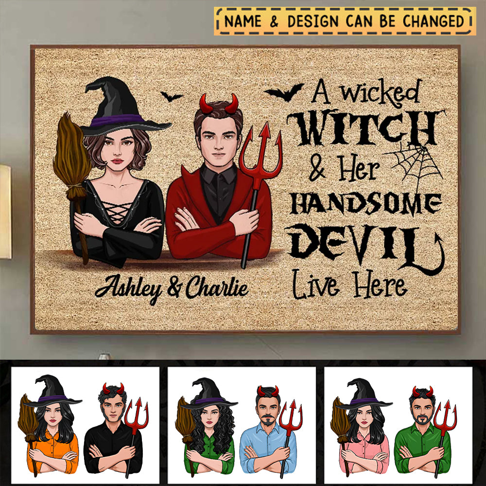 Personalized Wicked Witch And Handsome Devil Live Here Halloween Couple Vector