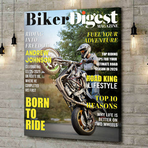 Biker Digest Magazine Personalized Canvas Poster, Custom Motorcycle Magazine Cover Photo, Unique Biker Gift For Him