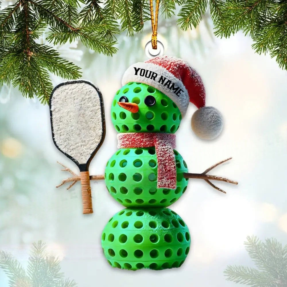 Personalized Custom Name Pickle Ball Snowman Ornament