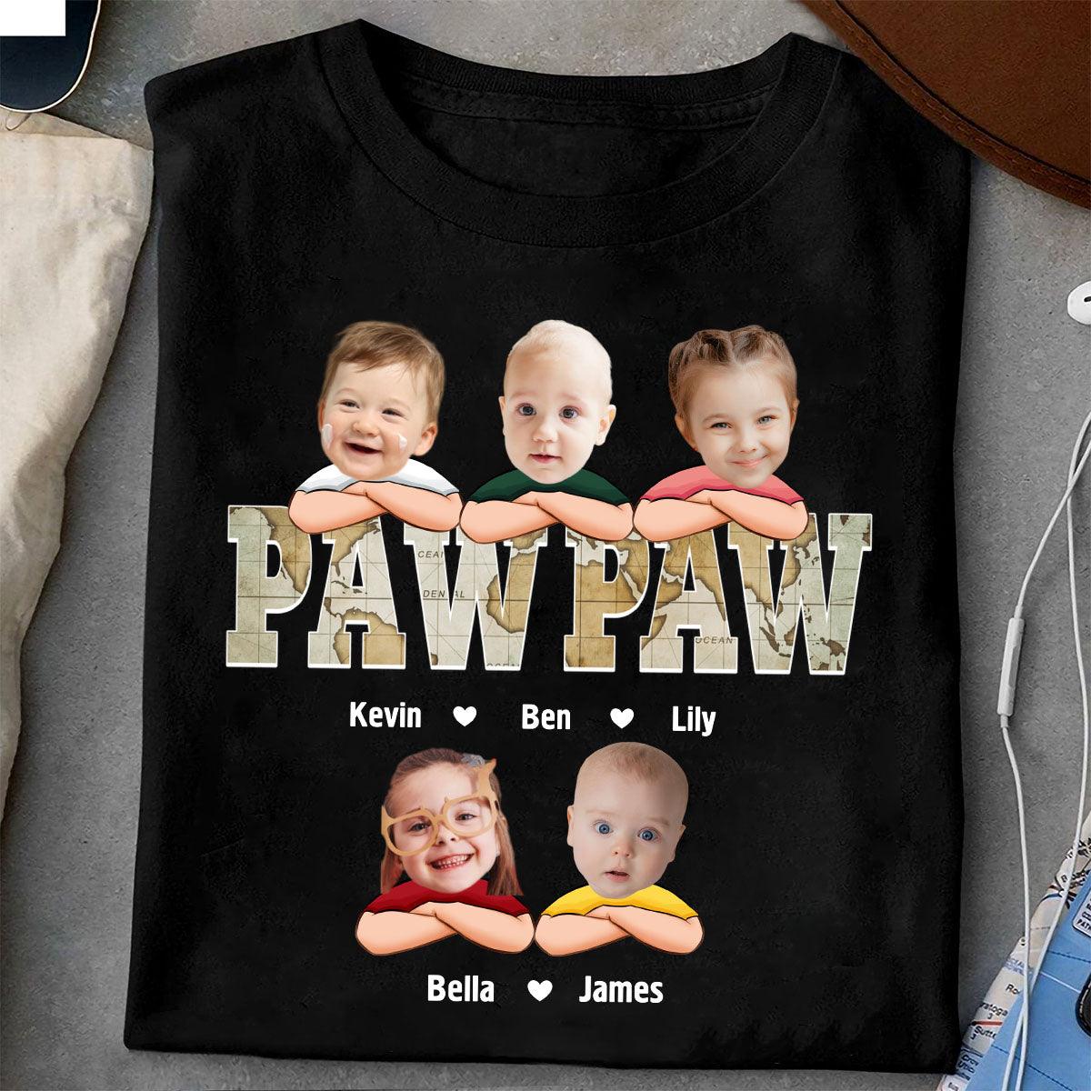 Custom Kid Face Papa - Personalized Photo Pure Cotton T-Shirt